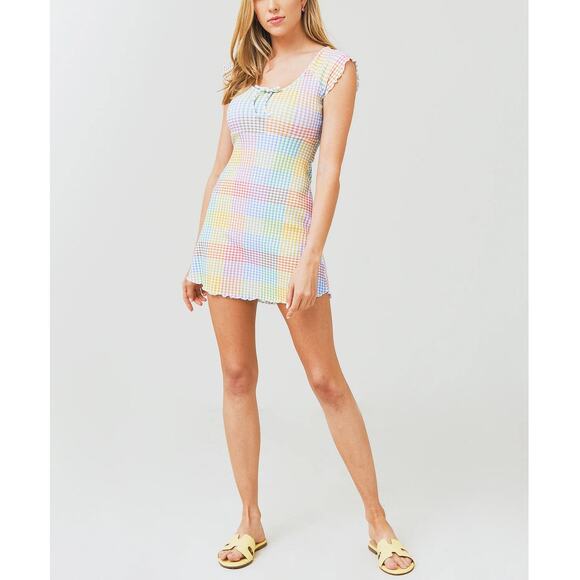 Loveshackfancy Zoie Mini Dress Small Rainbow Pastel Gingham Colorful Coquette - Picture 15 of 16